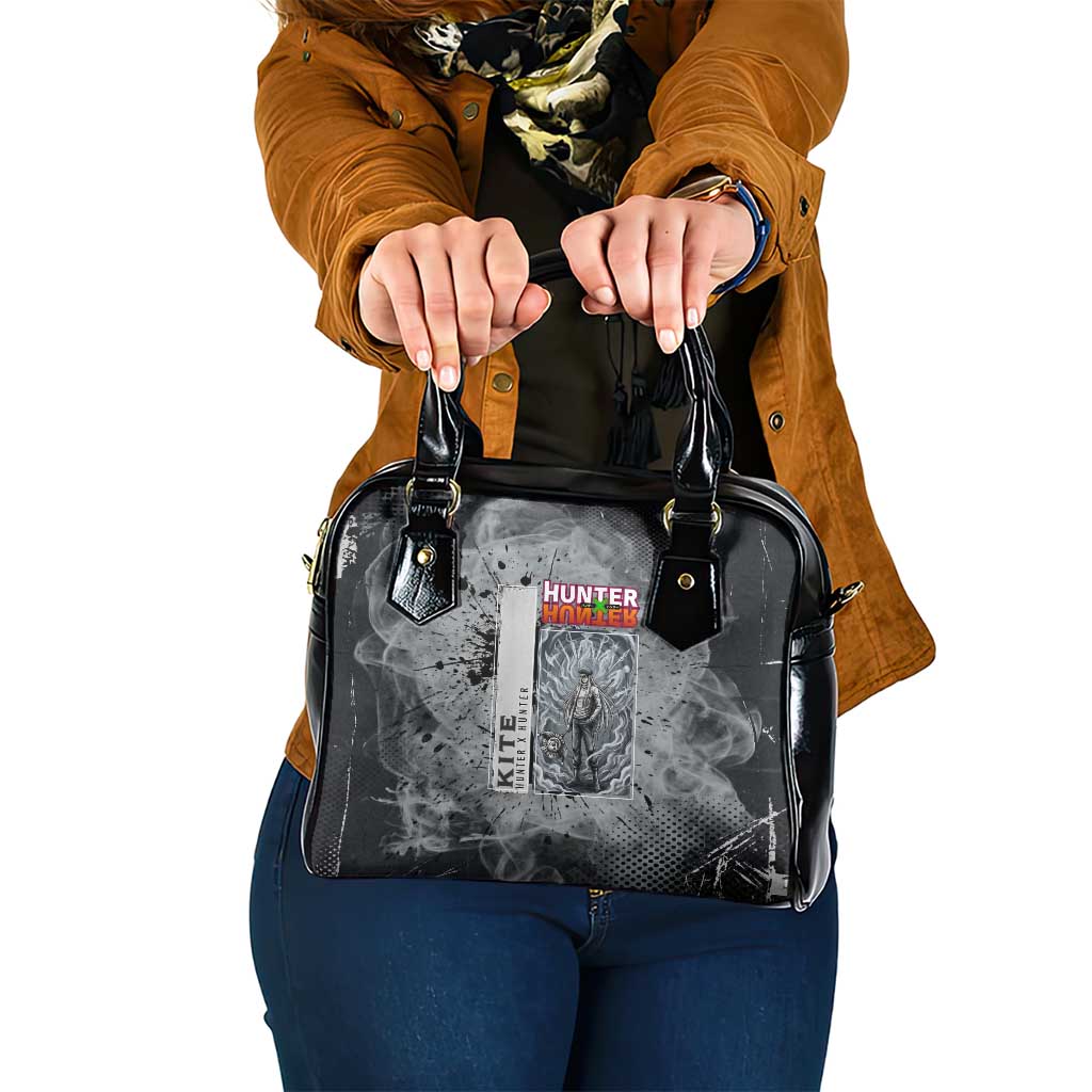 Chrollo Theme Gray Ink Splash Design Shoulder Handbag with Cross Weapon and Monochrome Aura Artwork - The Mazicc