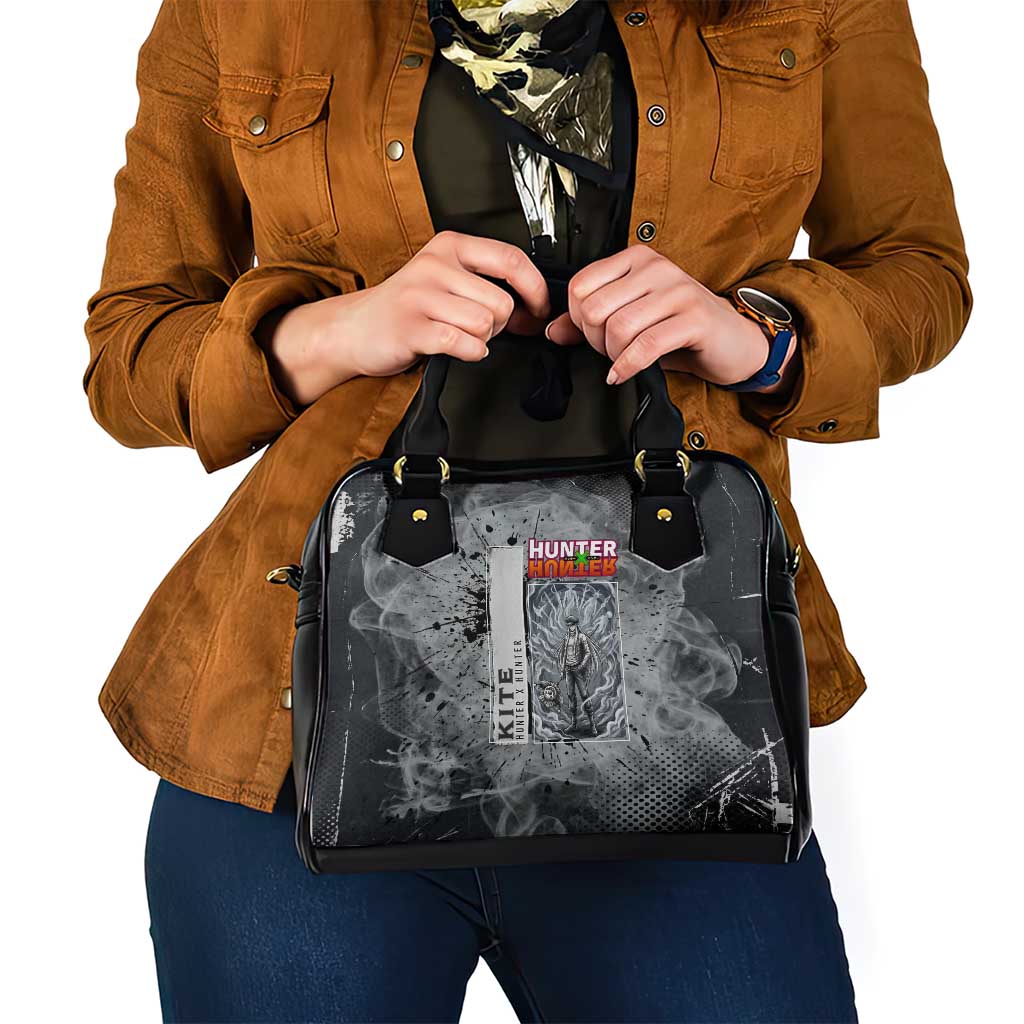Chrollo Theme Gray Ink Splash Design Shoulder Handbag with Cross Weapon and Monochrome Aura Artwork - The Mazicc