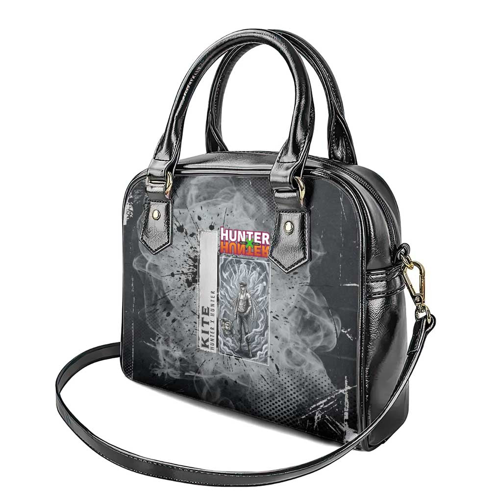 Chrollo Theme Gray Ink Splash Design Shoulder Handbag with Cross Weapon and Monochrome Aura Artwork - The Mazicc