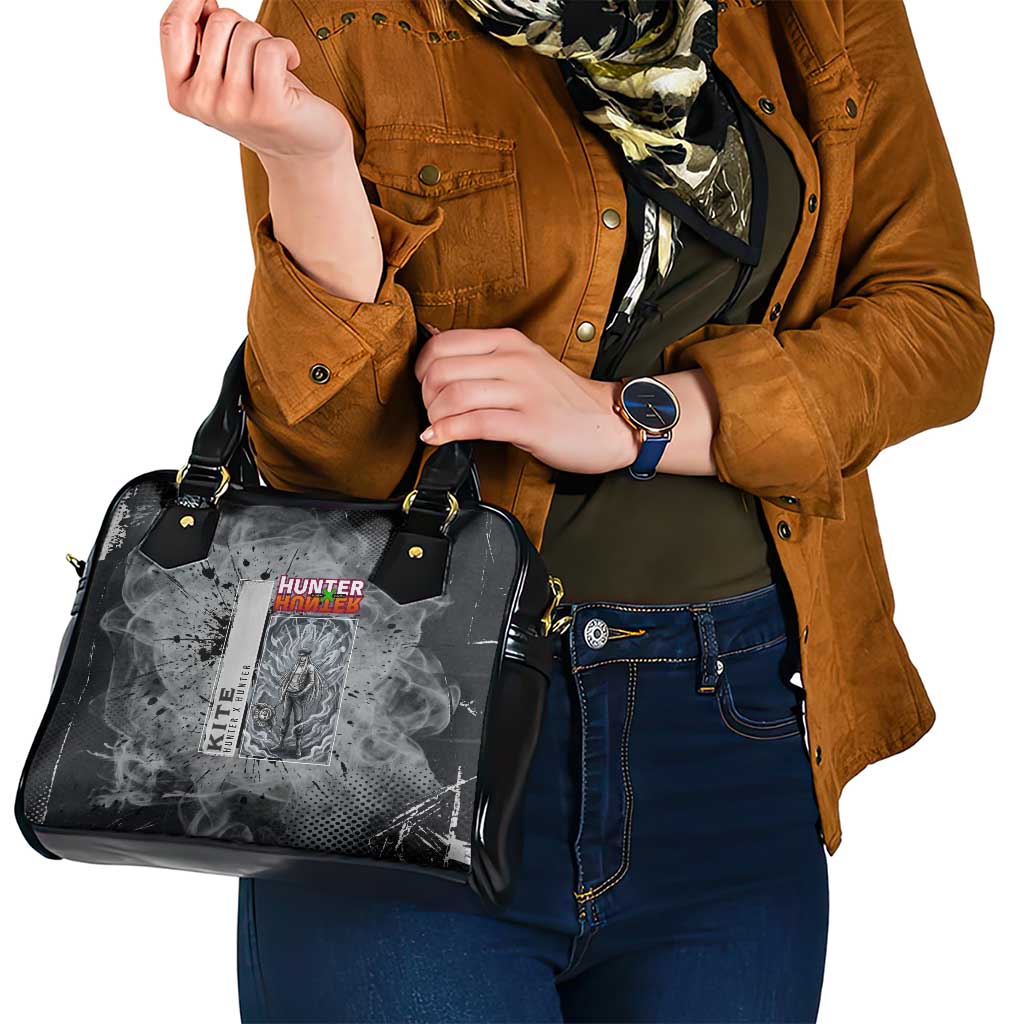 Chrollo Theme Gray Ink Splash Design Shoulder Handbag with Cross Weapon and Monochrome Aura Artwork - The Mazicc