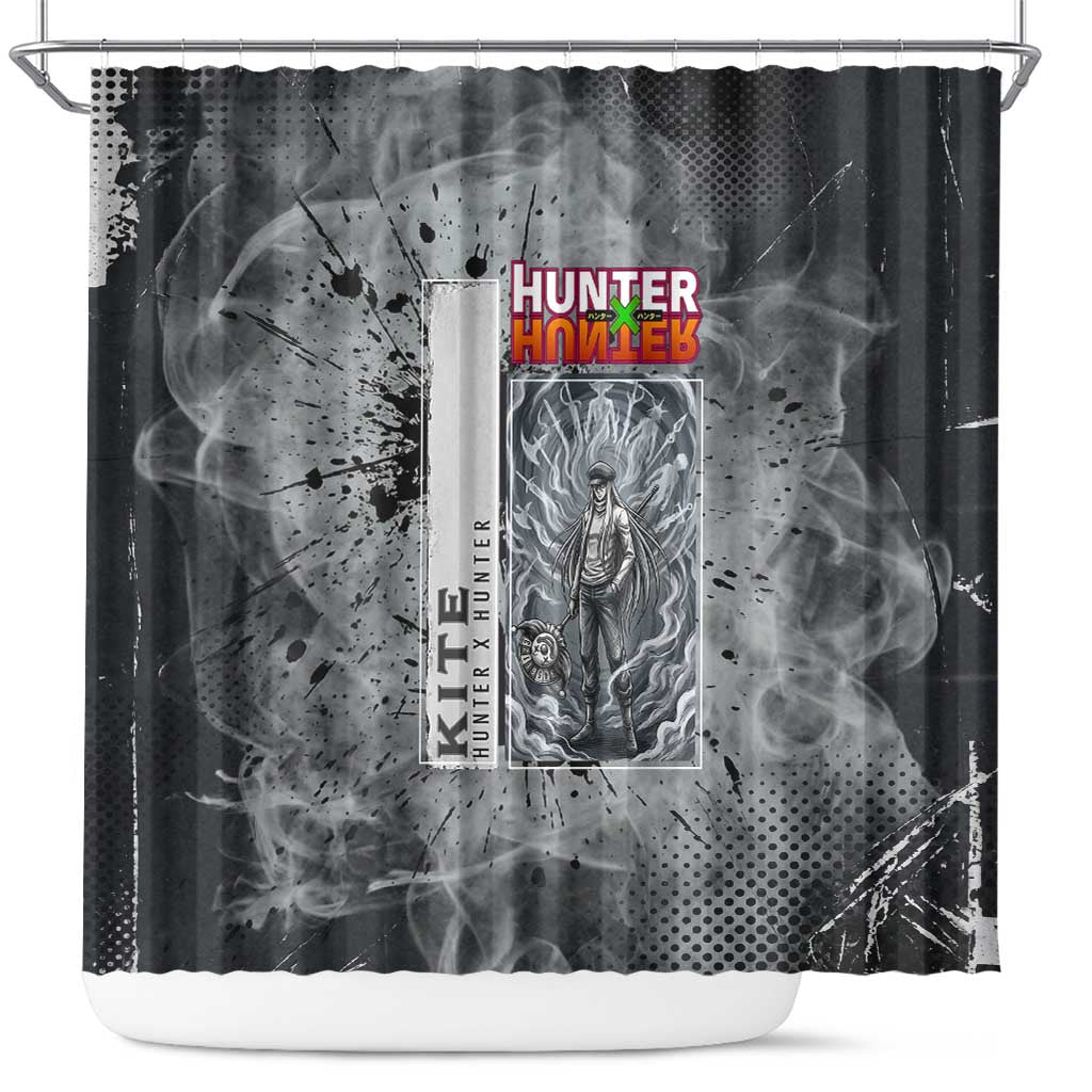 Chrollo Theme Gray Ink Splash Design Shower Curtain with Cross Weapon and Monochrome Aura Artwork - The Mazicc