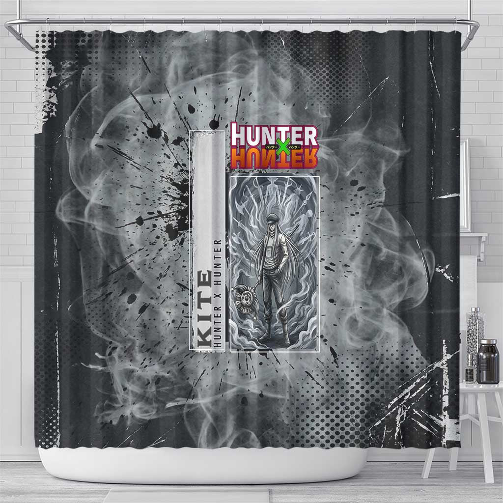 Chrollo Theme Gray Ink Splash Design Shower Curtain with Cross Weapon and Monochrome Aura Artwork - The Mazicc