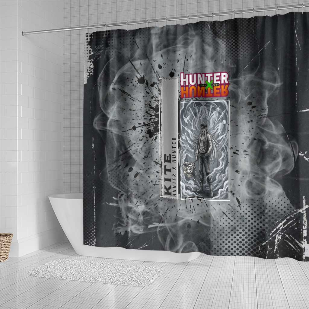 Chrollo Theme Gray Ink Splash Design Shower Curtain with Cross Weapon and Monochrome Aura Artwork - The Mazicc