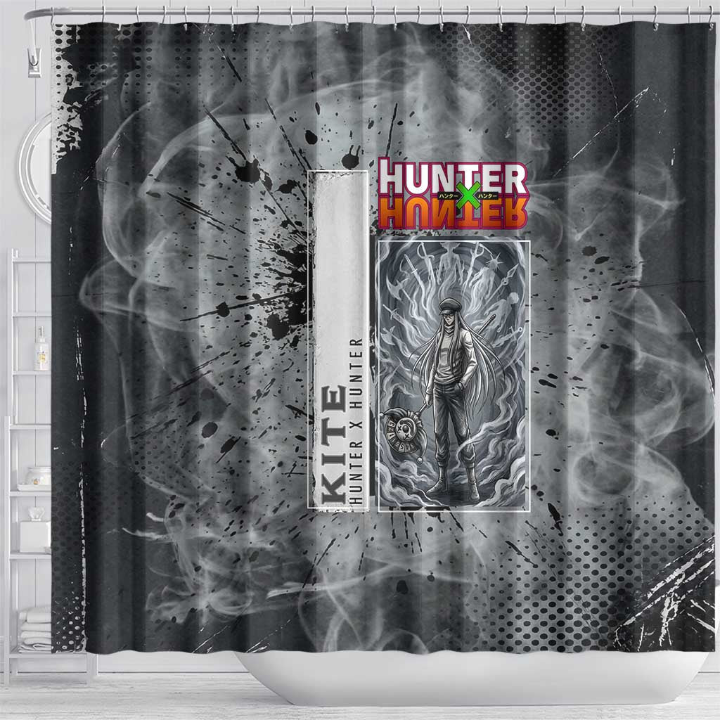 Chrollo Theme Gray Ink Splash Design Shower Curtain with Cross Weapon and Monochrome Aura Artwork - The Mazicc