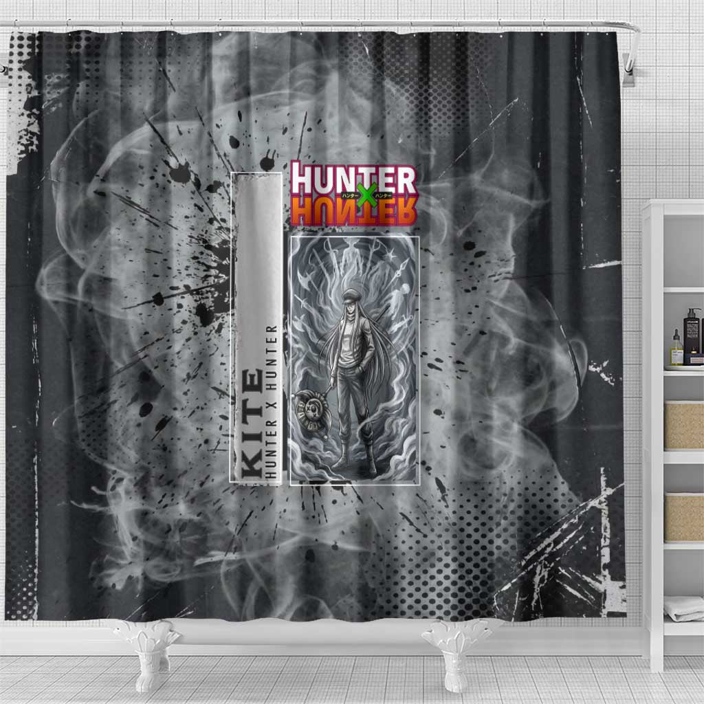 Chrollo Theme Gray Ink Splash Design Shower Curtain with Cross Weapon and Monochrome Aura Artwork - The Mazicc