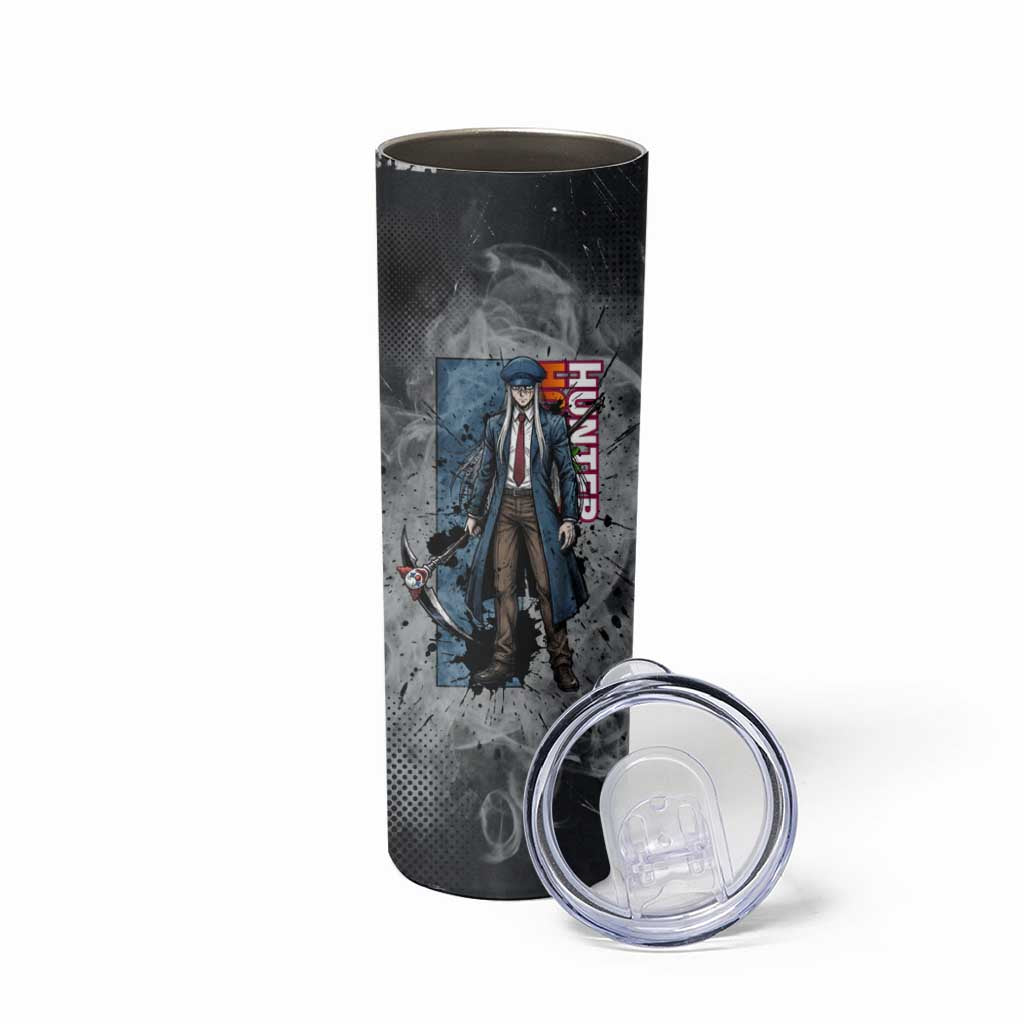 Chrollo Theme Gray Ink Splash Design Skinny Tumbler with Cross Weapon and Monochrome Aura Artwork - The Mazicc