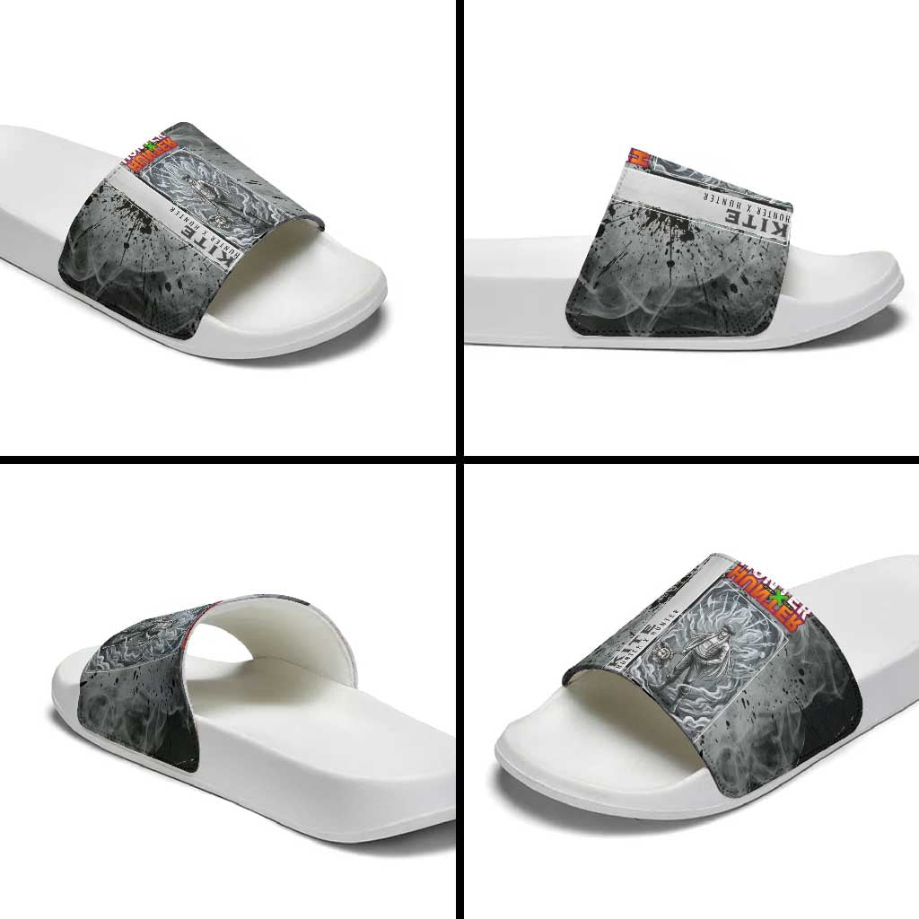 Chrollo Theme Gray Ink Splash Design Slide Sandals with Cross Weapon and Monochrome Aura Artwork - The Mazicc
