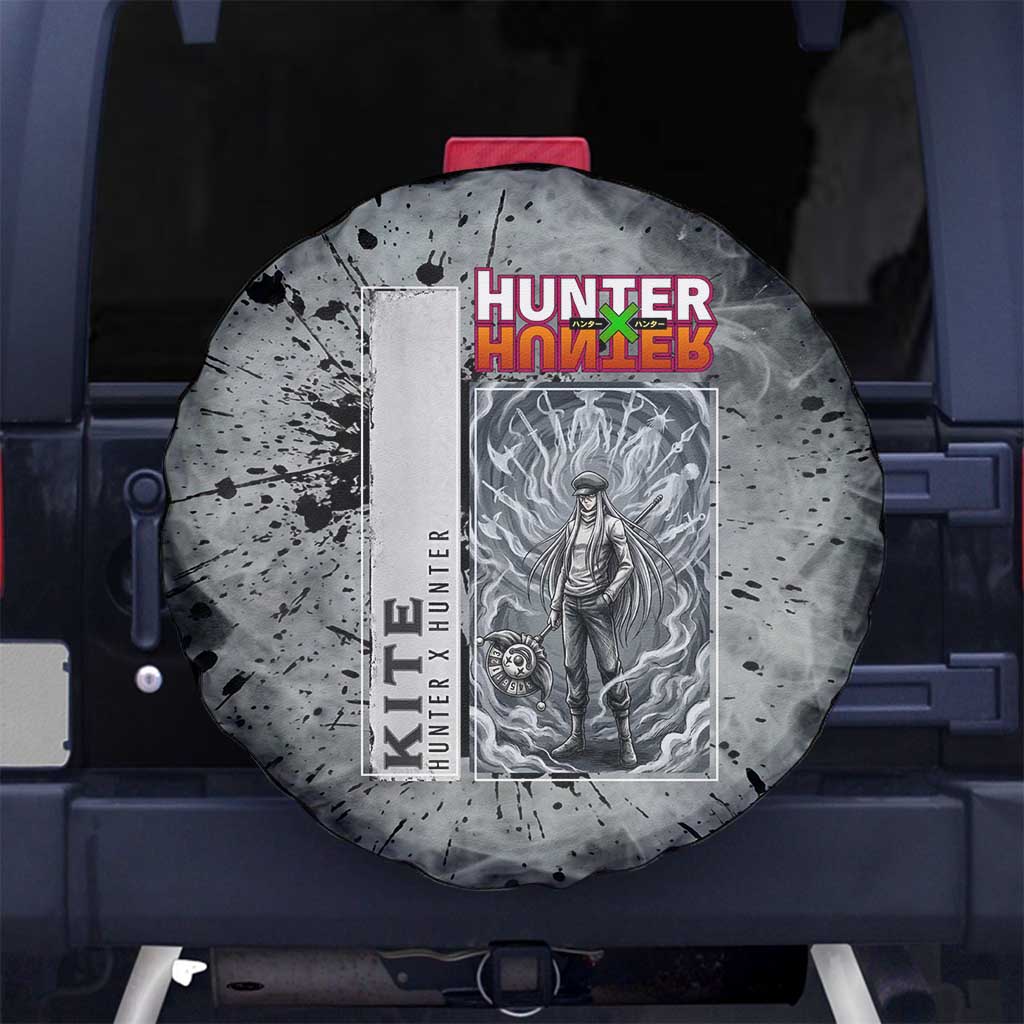 Chrollo Theme Gray Ink Splash Design Spare Tire Cover with Cross Weapon and Monochrome Aura Artwork - The Mazicc