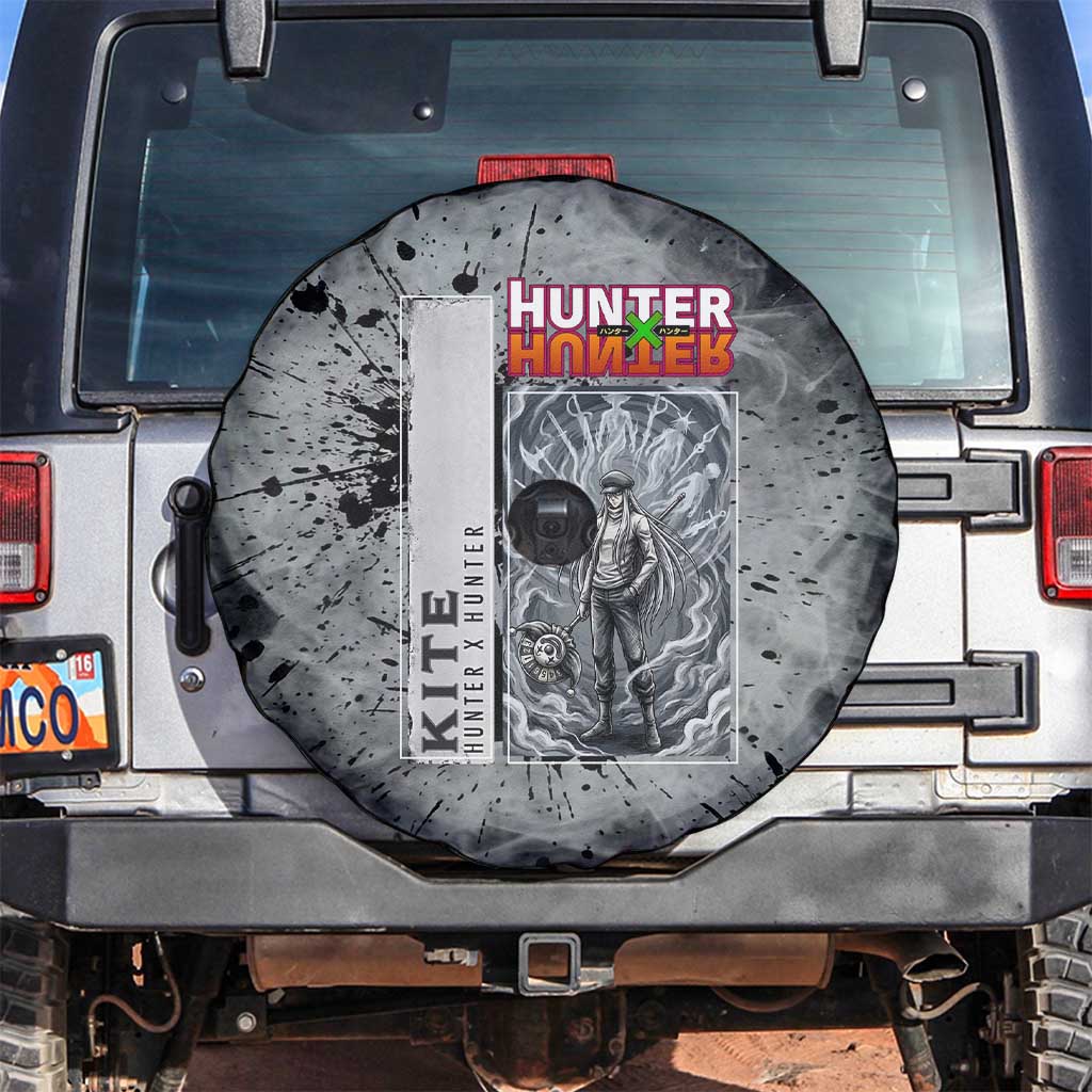 Chrollo Theme Gray Ink Splash Design Spare Tire Cover with Cross Weapon and Monochrome Aura Artwork - The Mazicc