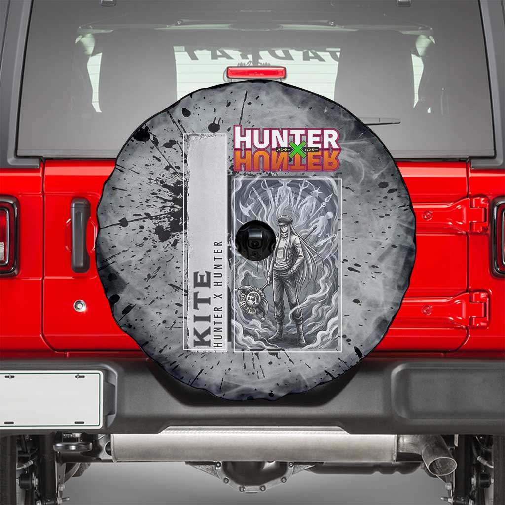 Chrollo Theme Gray Ink Splash Design Spare Tire Cover with Cross Weapon and Monochrome Aura Artwork - The Mazicc