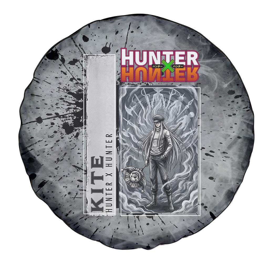 Chrollo Theme Gray Ink Splash Design Spare Tire Cover with Cross Weapon and Monochrome Aura Artwork - The Mazicc