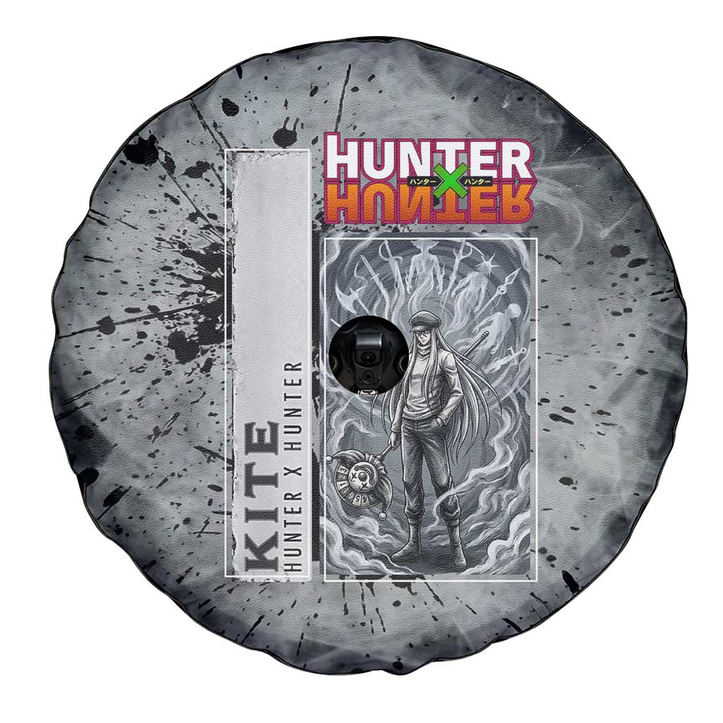 Chrollo Theme Gray Ink Splash Design Spare Tire Cover with Cross Weapon and Monochrome Aura Artwork - The Mazicc