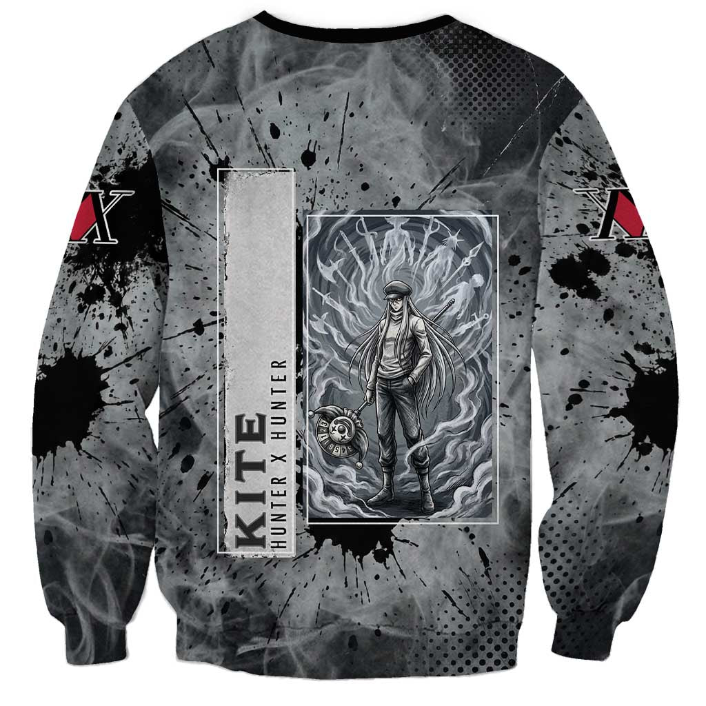 Chrollo Theme Gray Ink Splash Design Sweatshirt with Cross Weapon and Monochrome Aura Artwork - The Mazicc