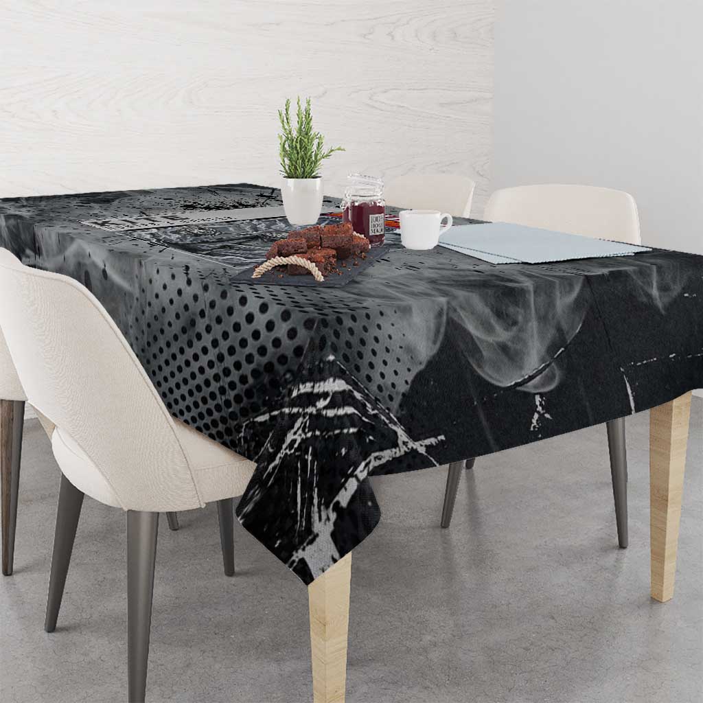 Chrollo Theme Gray Ink Splash Design Tablecloth with Cross Weapon and Monochrome Aura Artwork - The Mazicc