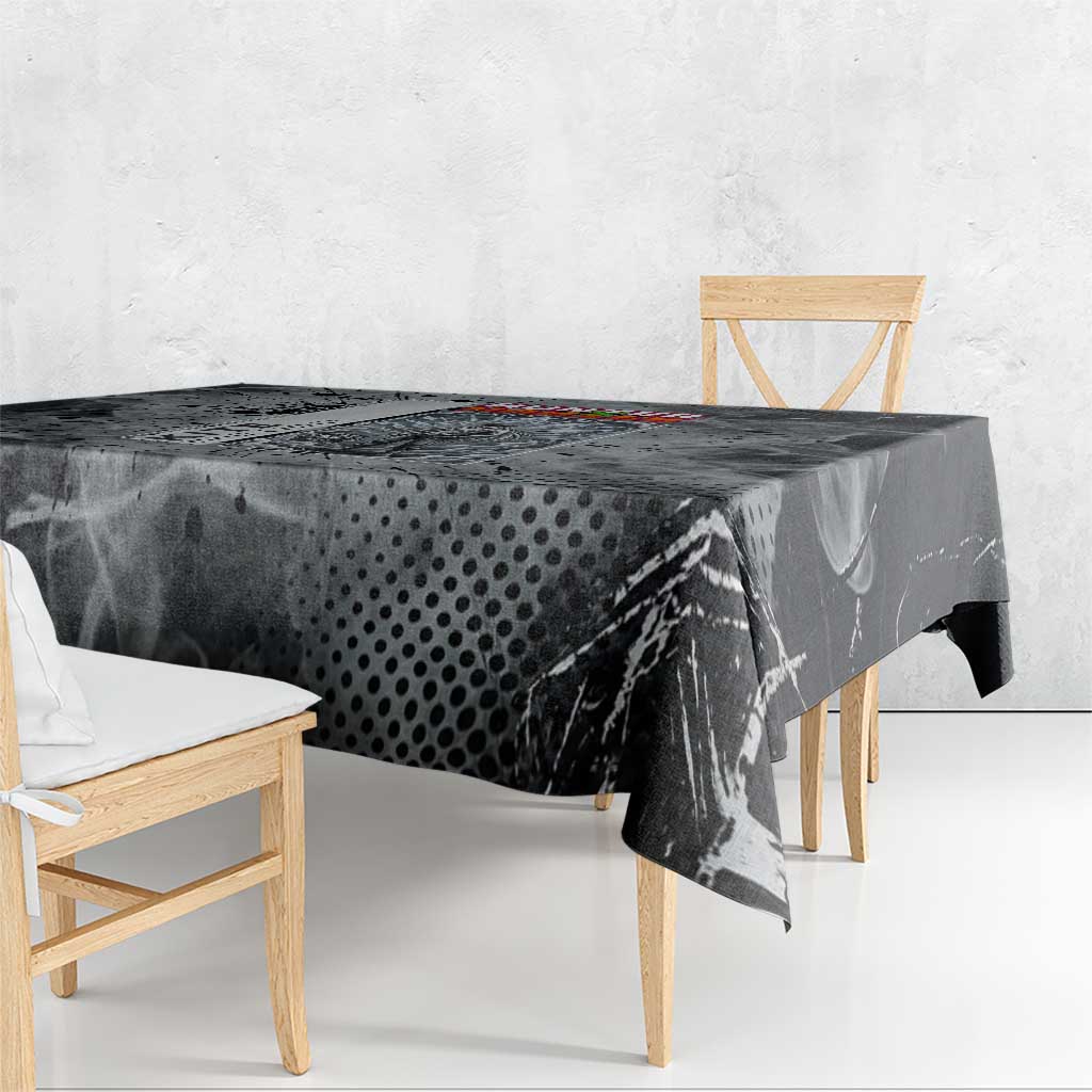 Chrollo Theme Gray Ink Splash Design Tablecloth with Cross Weapon and Monochrome Aura Artwork - The Mazicc