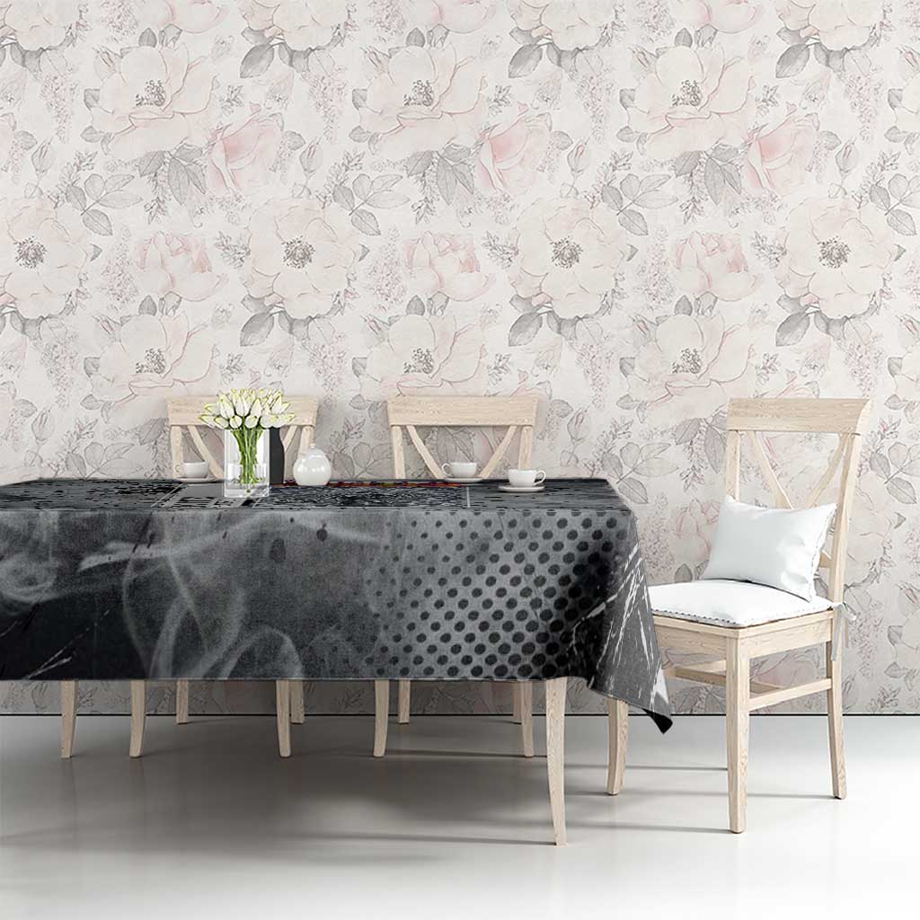 Chrollo Theme Gray Ink Splash Design Tablecloth with Cross Weapon and Monochrome Aura Artwork - The Mazicc