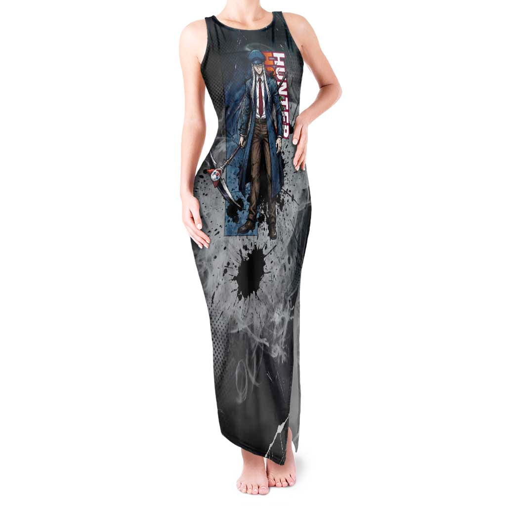 Chrollo Theme Gray Ink Splash Design Tank Maxi Dress with Cross Weapon and Monochrome Aura Artwork - The Mazicc