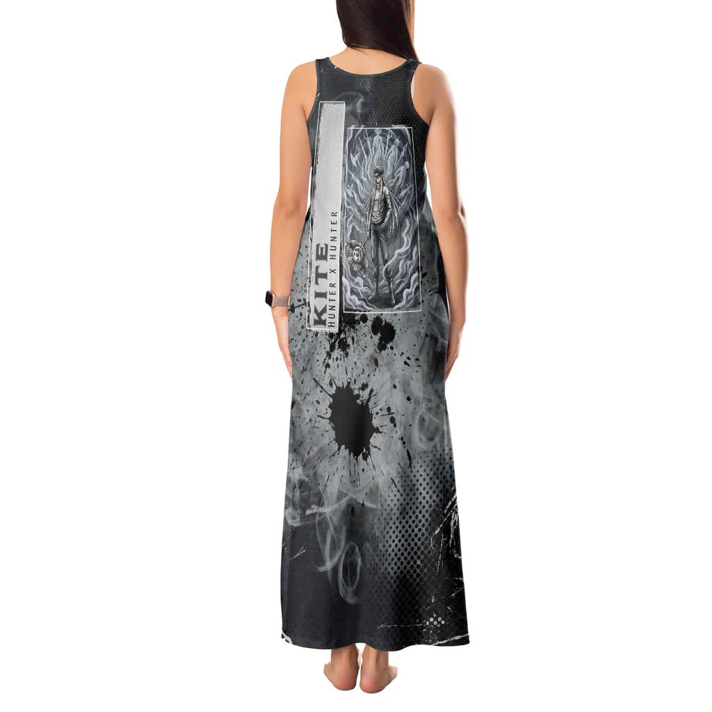 Chrollo Theme Gray Ink Splash Design Tank Maxi Dress with Cross Weapon and Monochrome Aura Artwork - The Mazicc