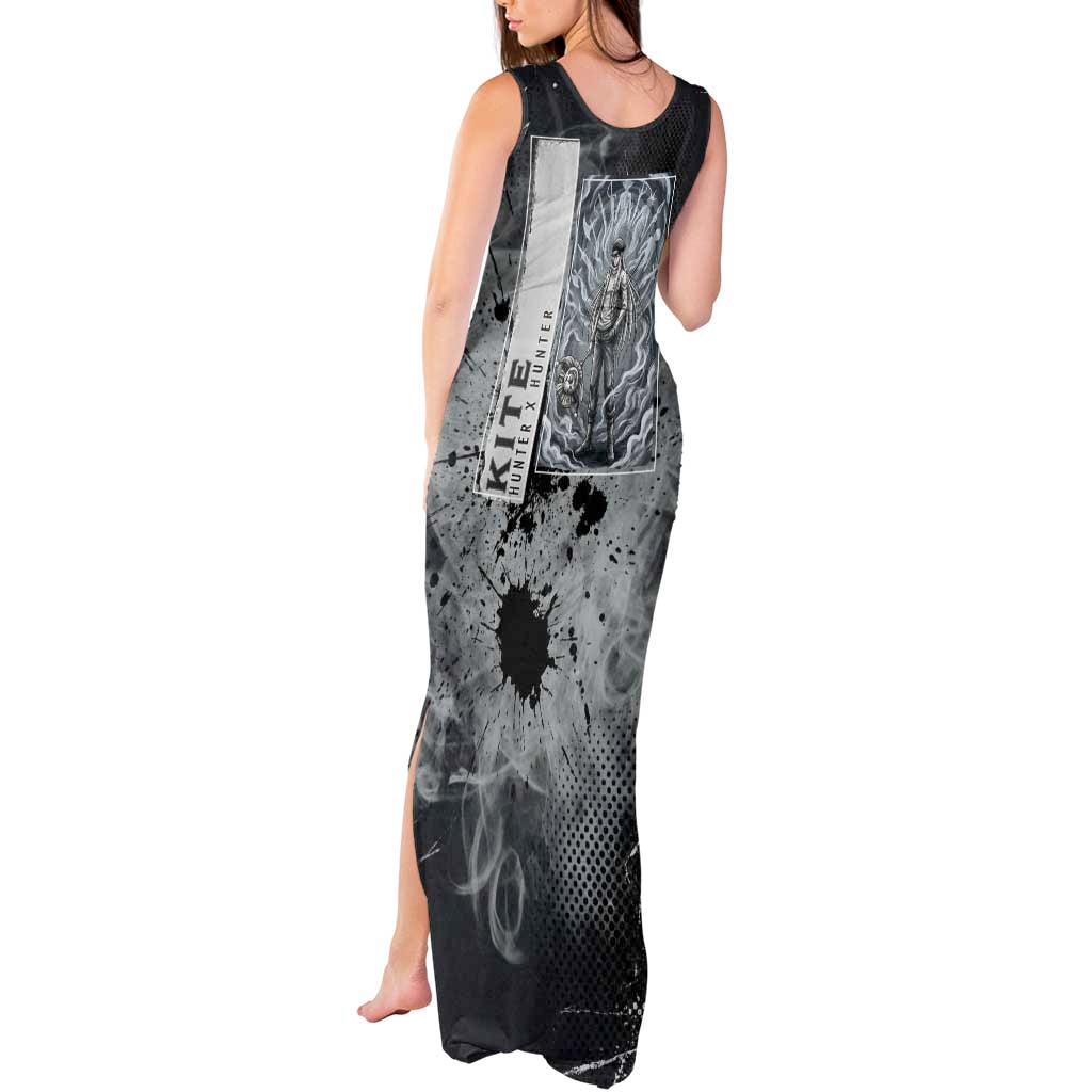 Chrollo Theme Gray Ink Splash Design Tank Maxi Dress with Cross Weapon and Monochrome Aura Artwork - The Mazicc