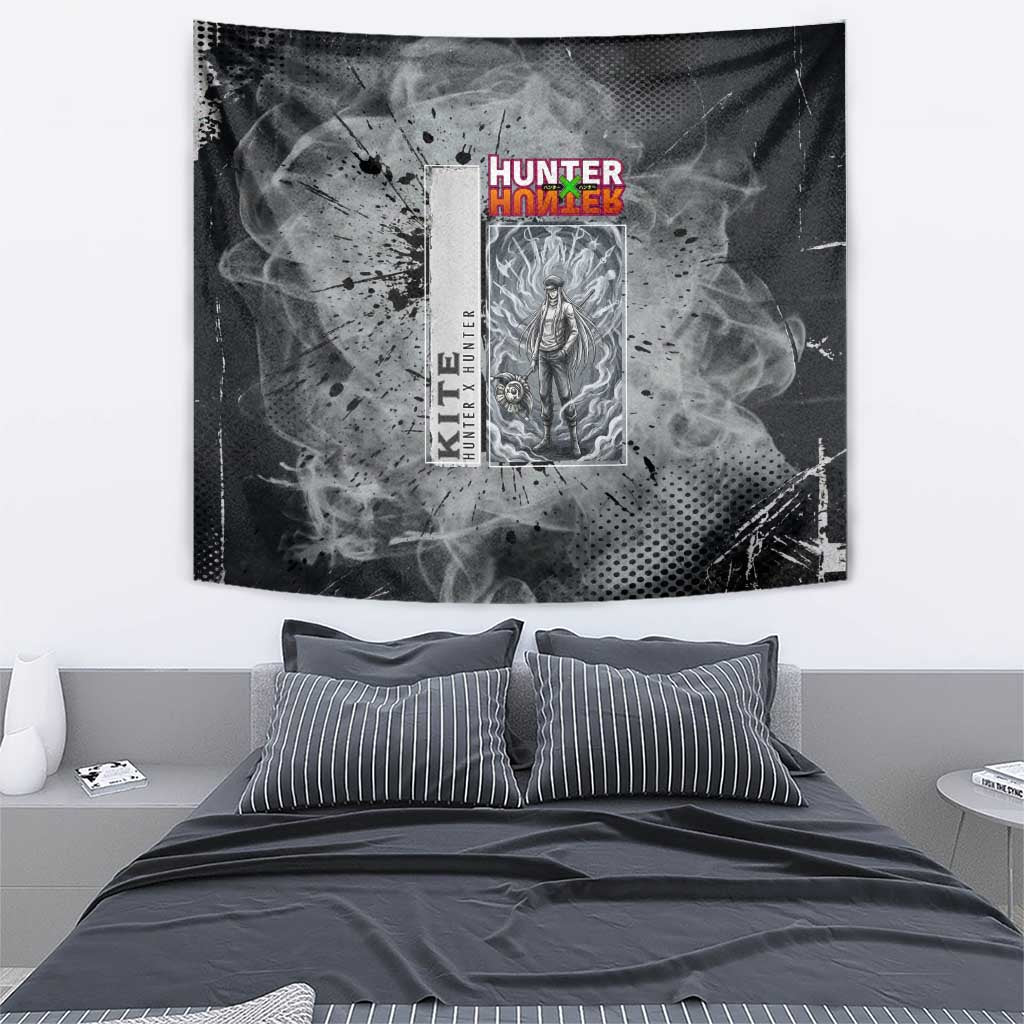 Chrollo Theme Gray Ink Splash Design Tapestry with Cross Weapon and Monochrome Aura Artwork - The Mazicc