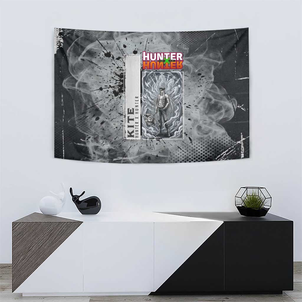 Chrollo Theme Gray Ink Splash Design Tapestry with Cross Weapon and Monochrome Aura Artwork - The Mazicc