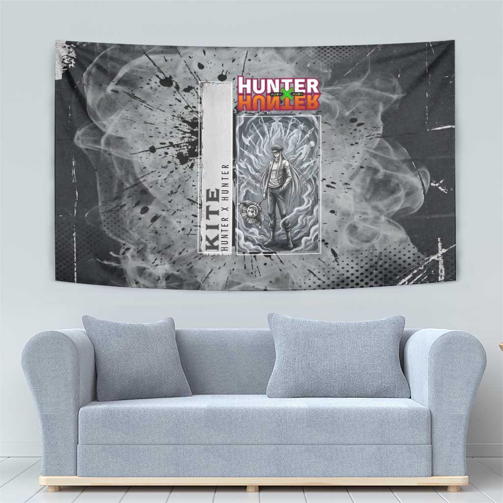 Chrollo Theme Gray Ink Splash Design Tapestry with Cross Weapon and Monochrome Aura Artwork - The Mazicc