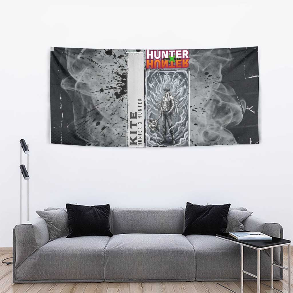 Chrollo Theme Gray Ink Splash Design Tapestry with Cross Weapon and Monochrome Aura Artwork - The Mazicc