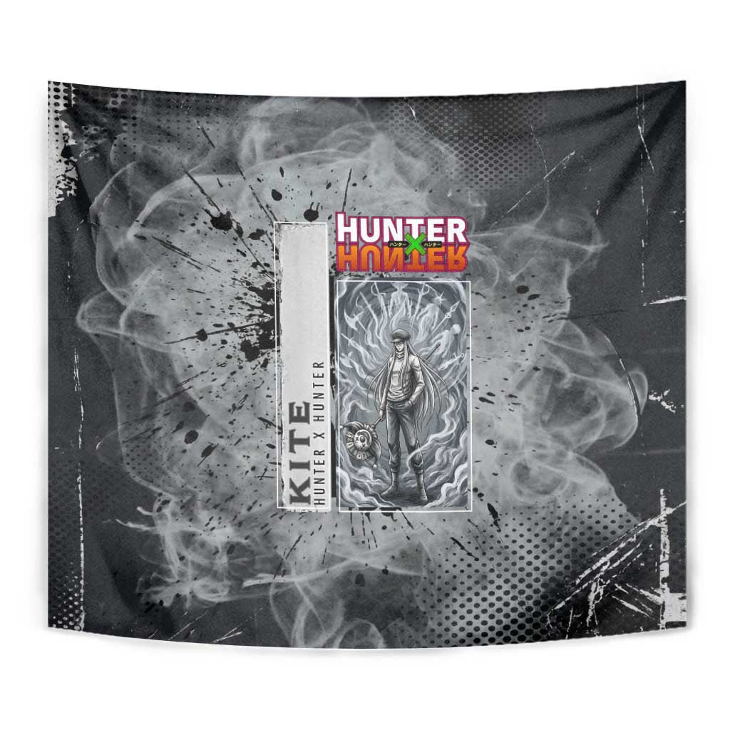 Chrollo Theme Gray Ink Splash Design Tapestry with Cross Weapon and Monochrome Aura Artwork - The Mazicc