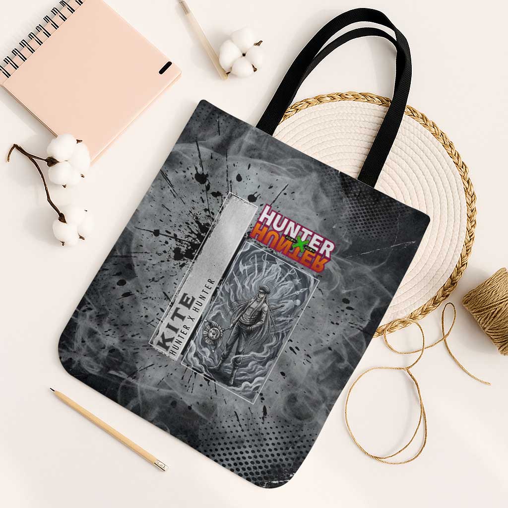 Chrollo Theme Gray Ink Splash Design Tote Bag with Cross Weapon and Monochrome Aura Artwork - The Mazicc