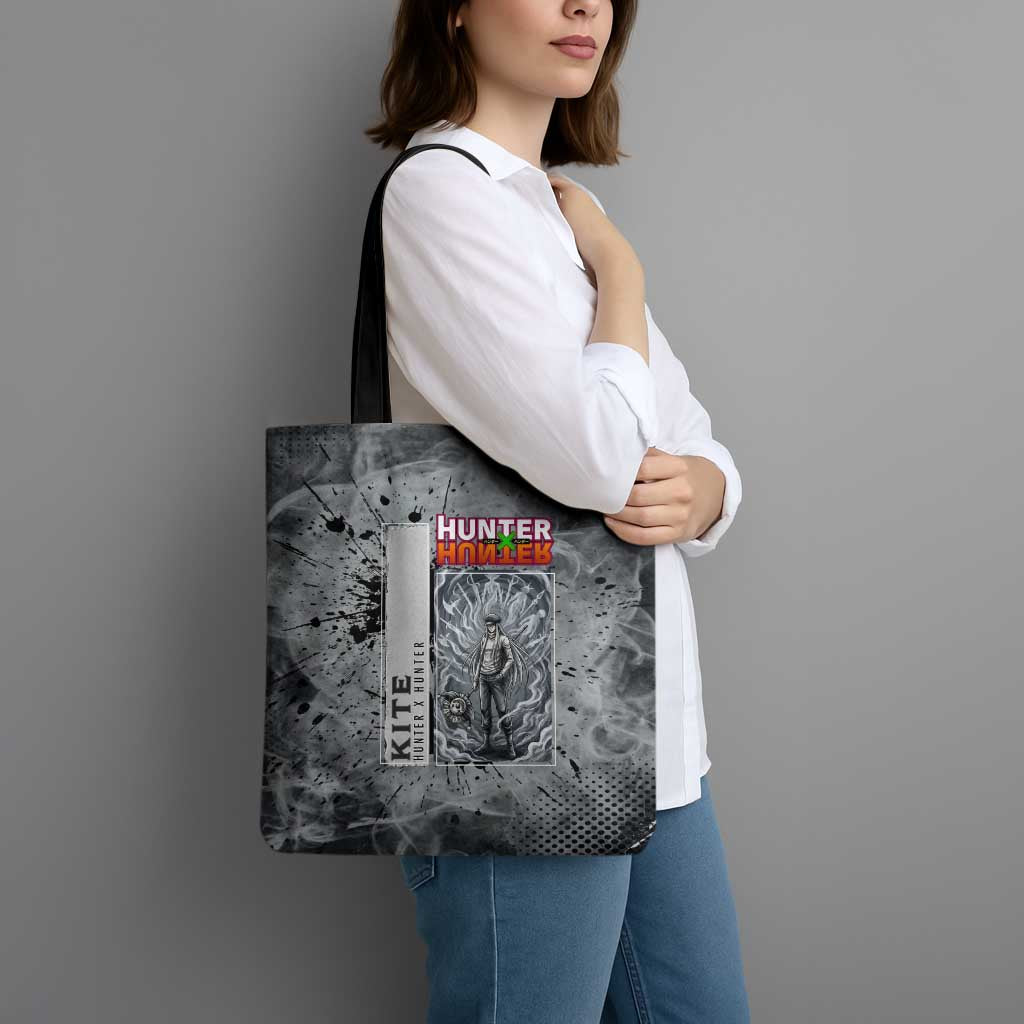 Chrollo Theme Gray Ink Splash Design Tote Bag with Cross Weapon and Monochrome Aura Artwork - The Mazicc