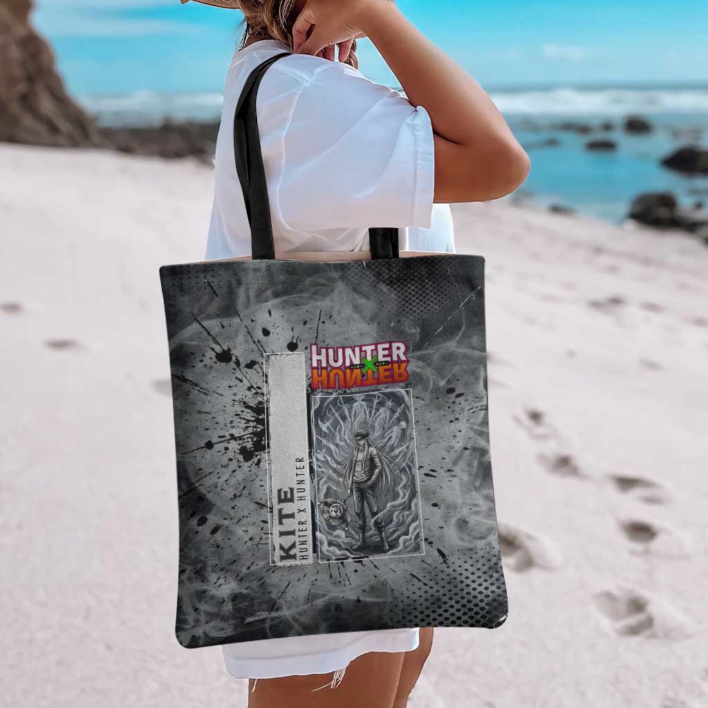 Chrollo Theme Gray Ink Splash Design Tote Bag with Cross Weapon and Monochrome Aura Artwork - The Mazicc
