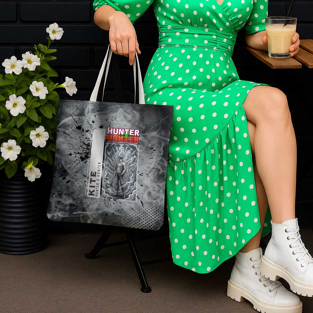 Chrollo Theme Gray Ink Splash Design Tote Bag with Cross Weapon and Monochrome Aura Artwork - The Mazicc