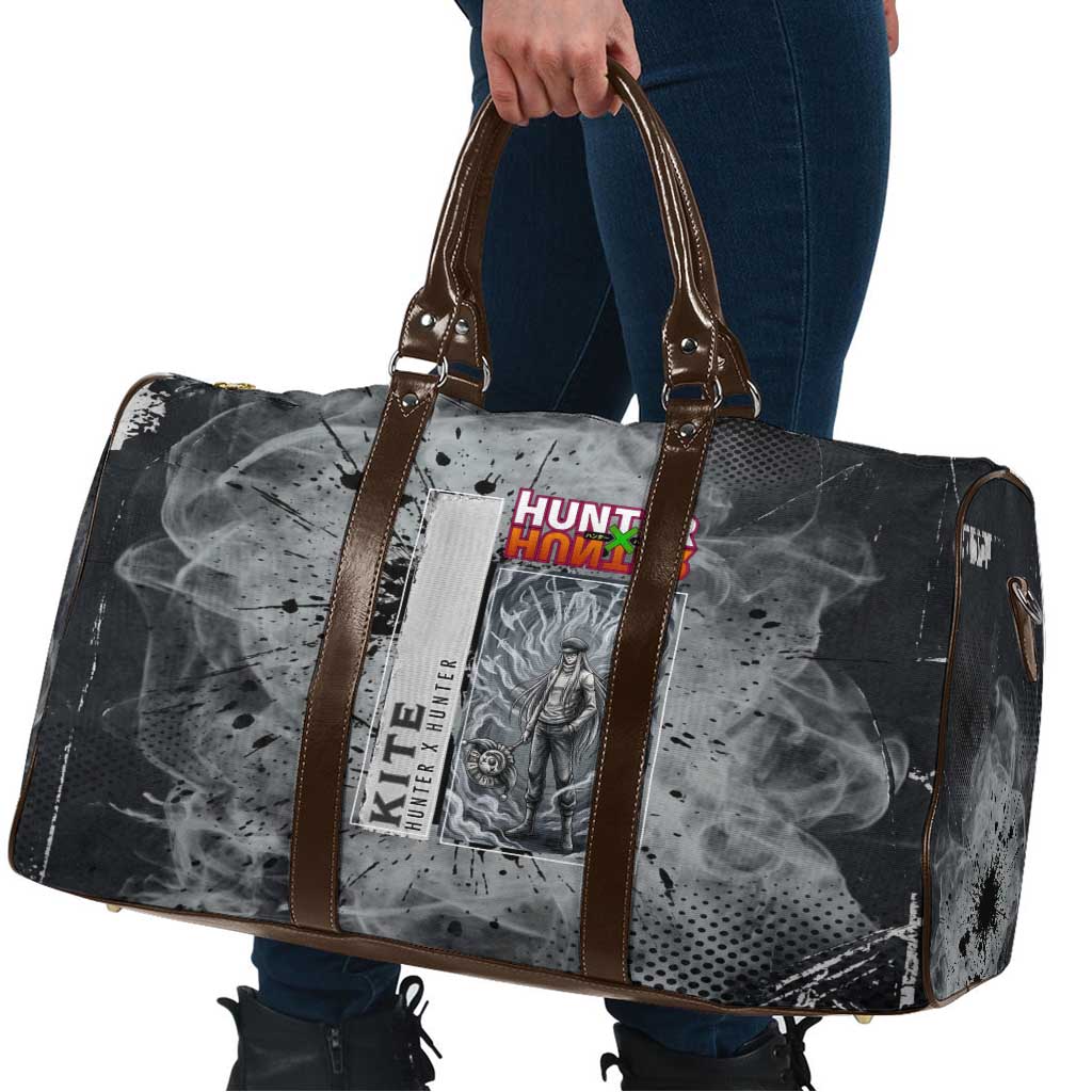 Chrollo Theme Gray Ink Splash Design Travel Bag with Cross Weapon and Monochrome Aura Artwork - The Mazicc