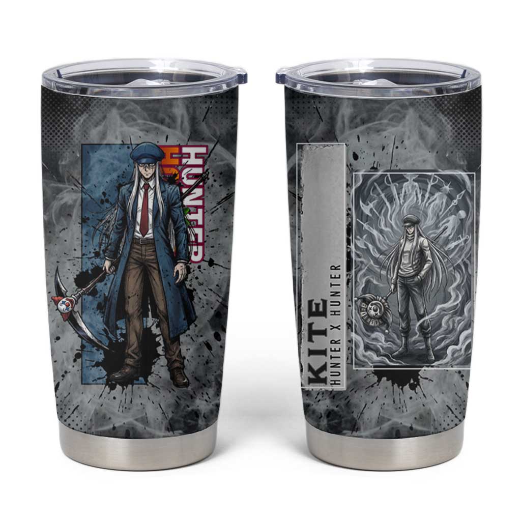 Chrollo Theme Gray Ink Splash Design Tumbler Cup with Cross Weapon and Monochrome Aura Artwork - The Mazicc