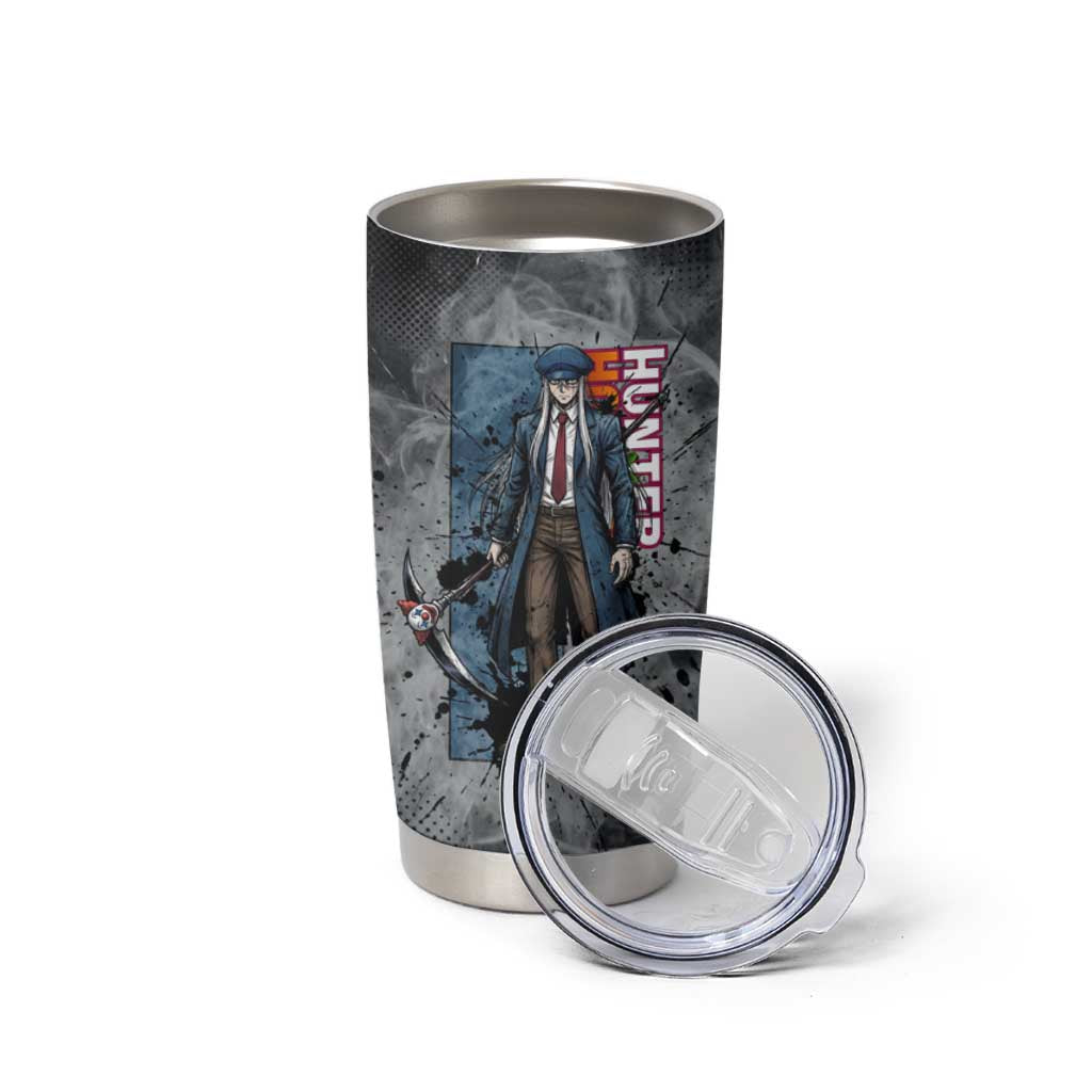 Chrollo Theme Gray Ink Splash Design Tumbler Cup with Cross Weapon and Monochrome Aura Artwork - The Mazicc