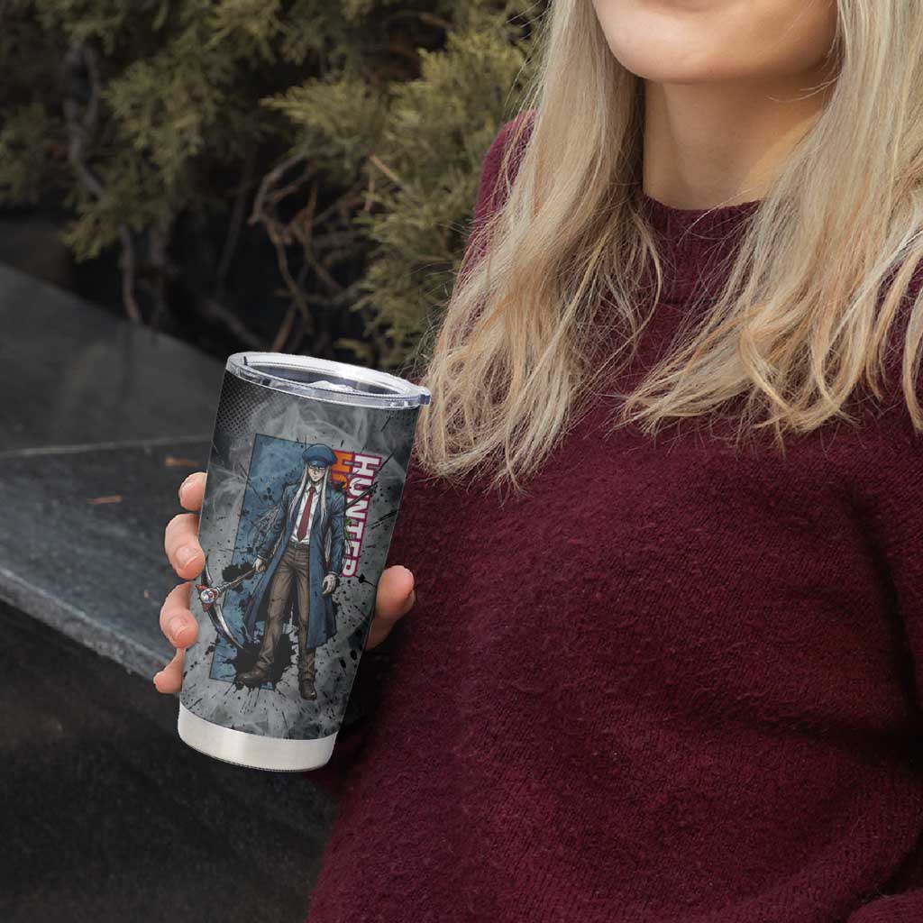 Chrollo Theme Gray Ink Splash Design Tumbler Cup with Cross Weapon and Monochrome Aura Artwork - The Mazicc
