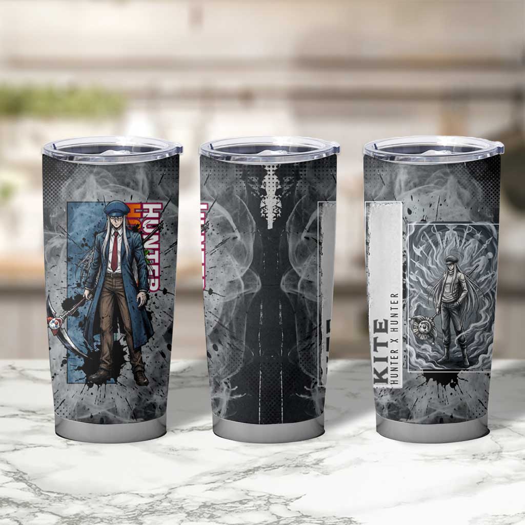 Chrollo Theme Gray Ink Splash Design Tumbler Cup with Cross Weapon and Monochrome Aura Artwork - The Mazicc