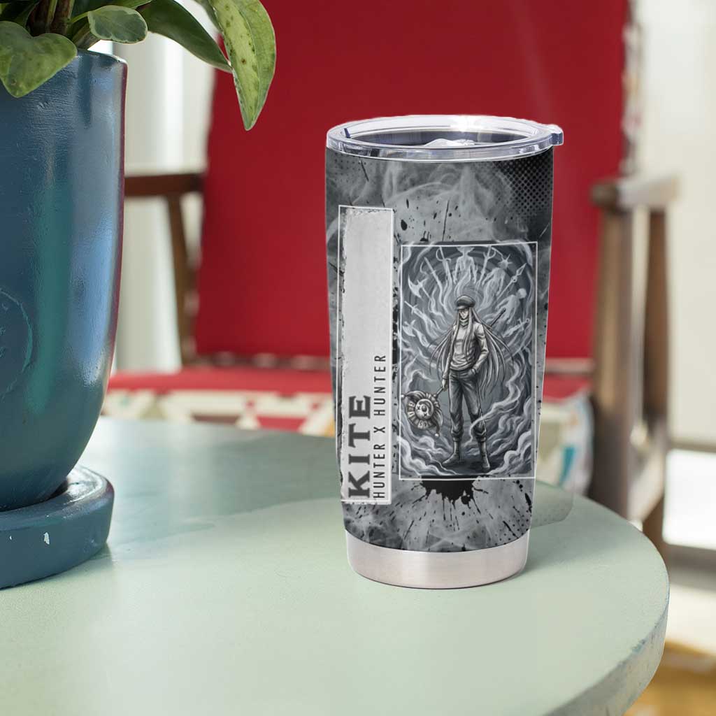 Chrollo Theme Gray Ink Splash Design Tumbler Cup with Cross Weapon and Monochrome Aura Artwork - The Mazicc