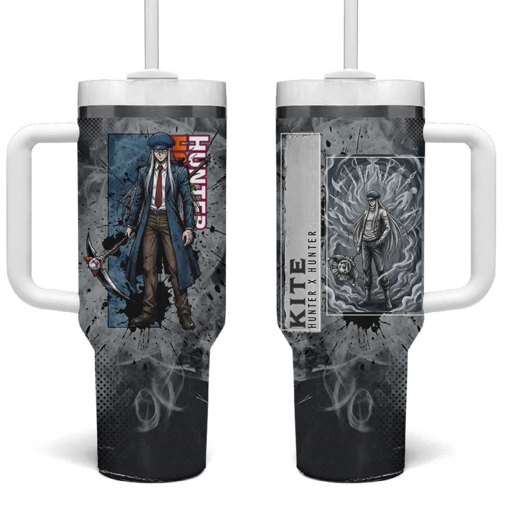 Chrollo Theme Gray Ink Splash Design Tumbler With Handle with Cross Weapon and Monochrome Aura Artwork - The Mazicc