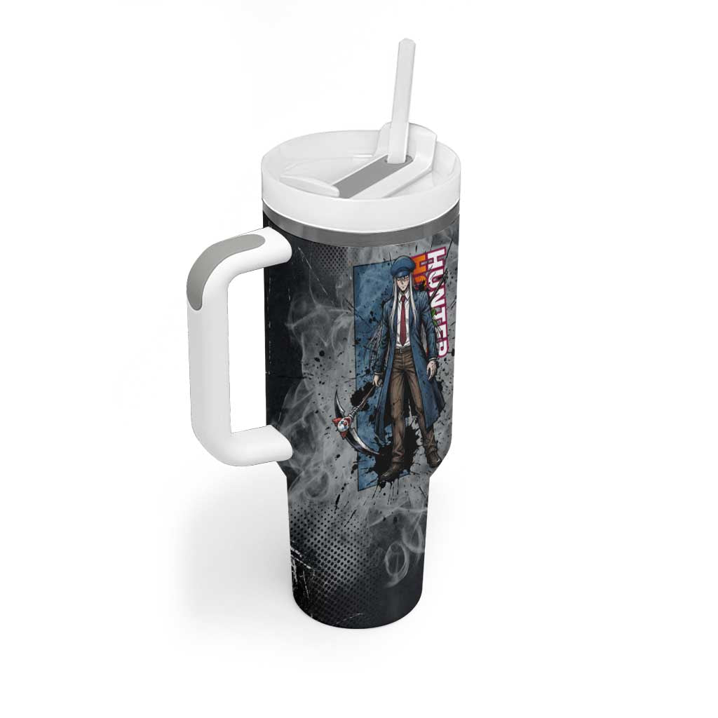 Chrollo Theme Gray Ink Splash Design Tumbler With Handle with Cross Weapon and Monochrome Aura Artwork - The Mazicc