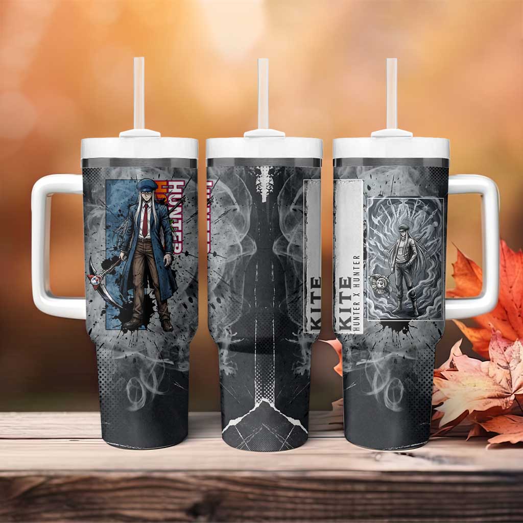 Chrollo Theme Gray Ink Splash Design Tumbler With Handle with Cross Weapon and Monochrome Aura Artwork - The Mazicc