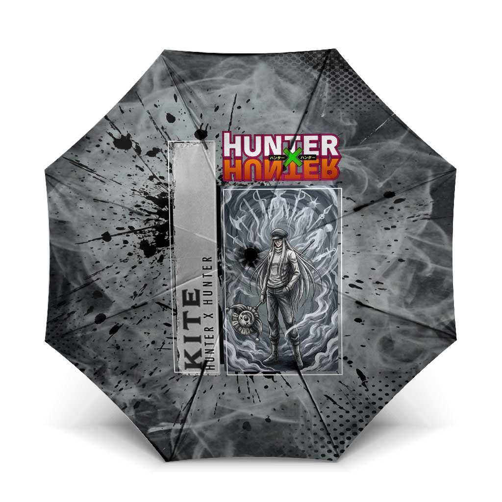 Chrollo Theme Gray Ink Splash Design Umbrella with Cross Weapon and Monochrome Aura Artwork - The Mazicc