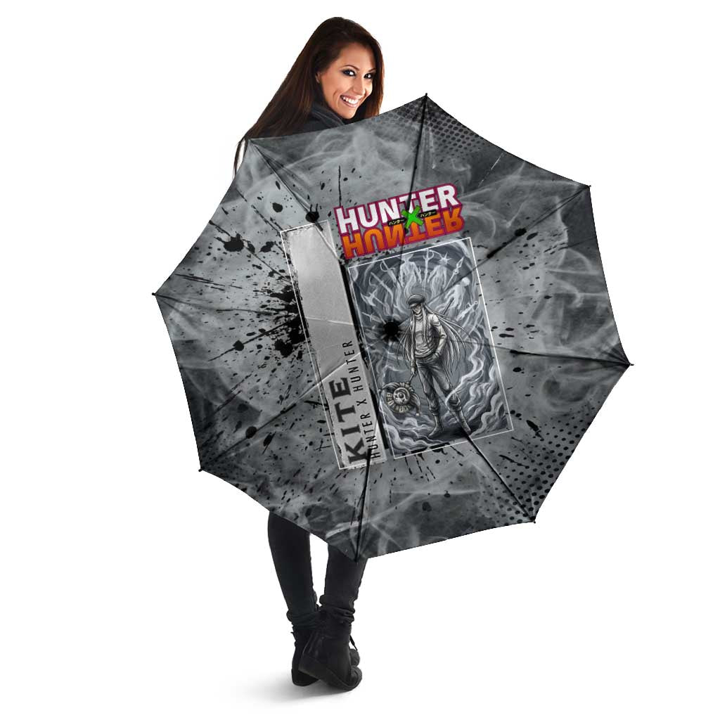 Chrollo Theme Gray Ink Splash Design Umbrella with Cross Weapon and Monochrome Aura Artwork - The Mazicc