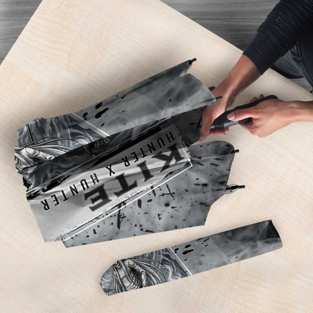 Chrollo Theme Gray Ink Splash Design Umbrella with Cross Weapon and Monochrome Aura Artwork - The Mazicc