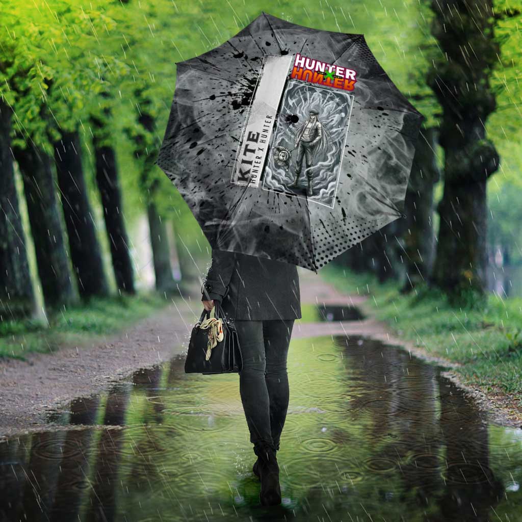 Chrollo Theme Gray Ink Splash Design Umbrella with Cross Weapon and Monochrome Aura Artwork - The Mazicc
