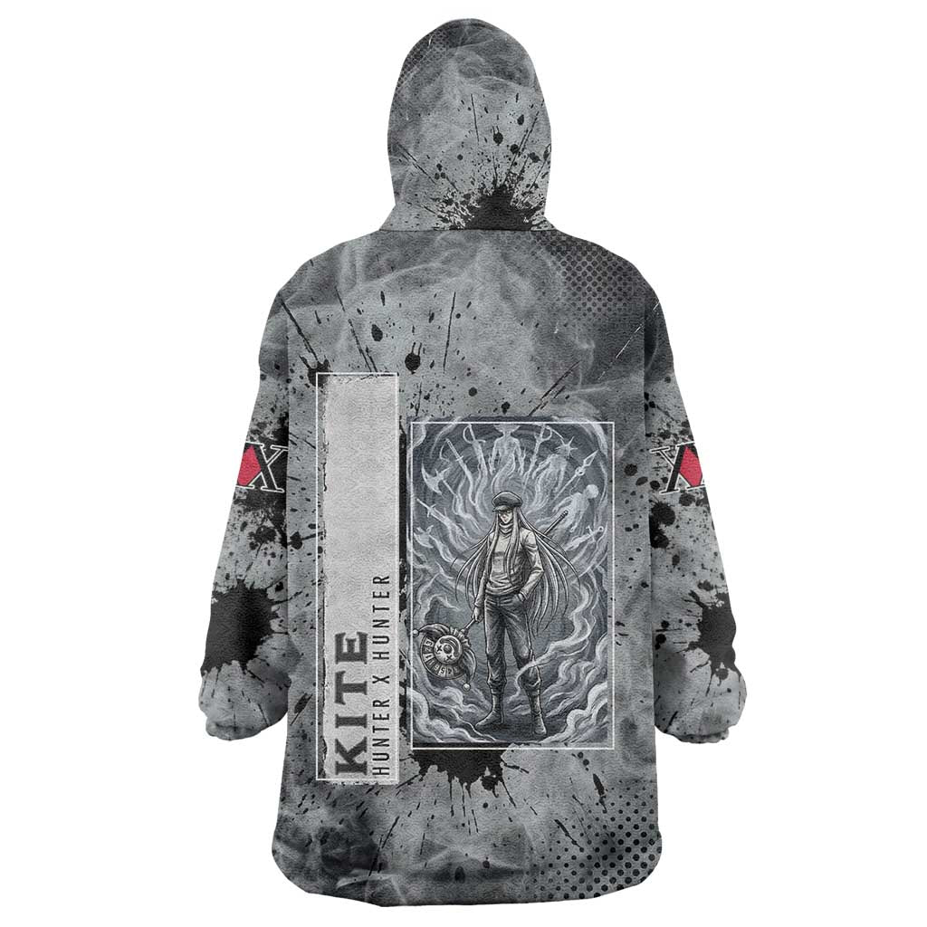 Chrollo Theme Gray Ink Splash Design Wearable Blanket Hoodie with Cross Weapon and Monochrome Aura Artwork - The Mazicc