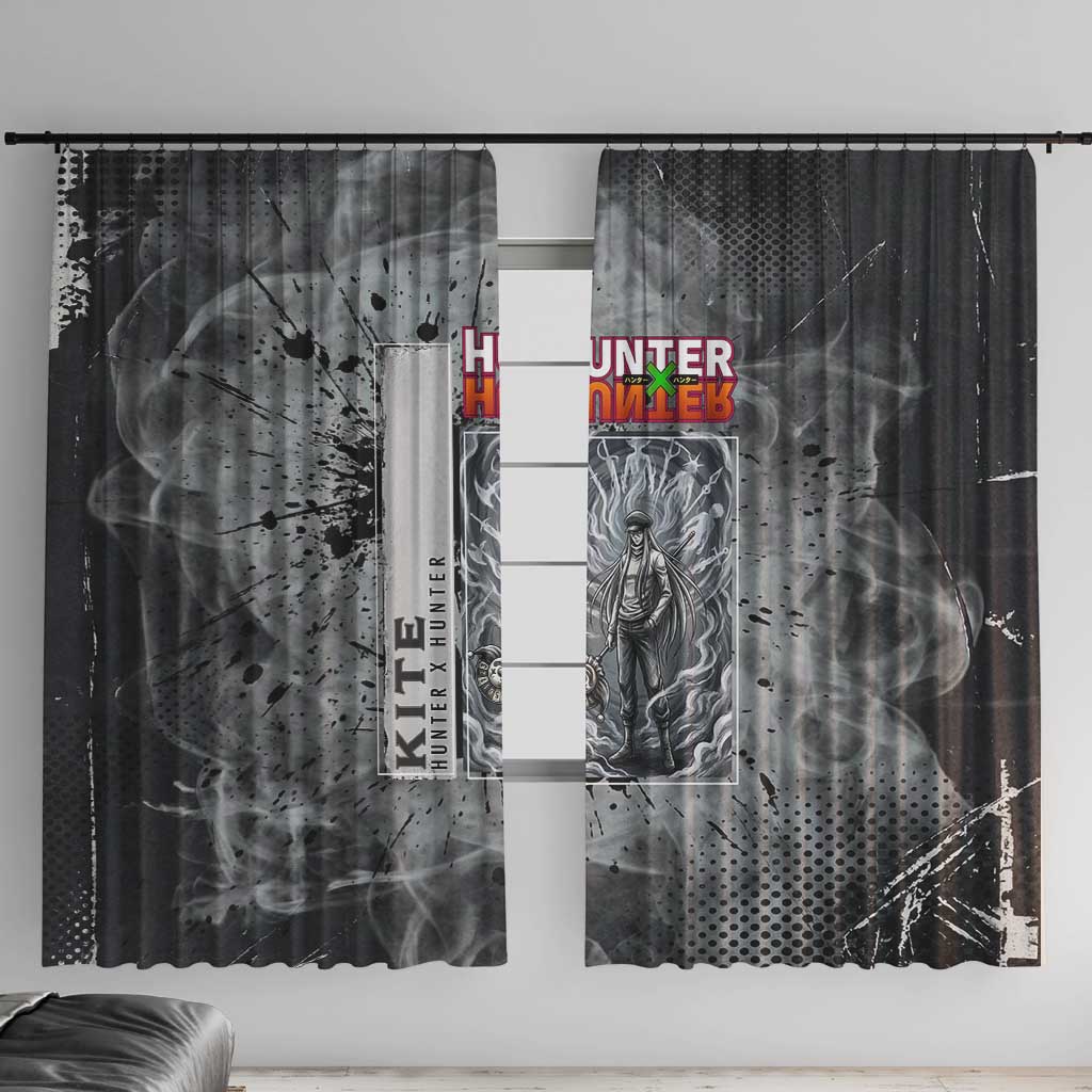 Chrollo Theme Gray Ink Splash Design Window Curtain with Cross Weapon and Monochrome Aura Artwork - The Mazicc