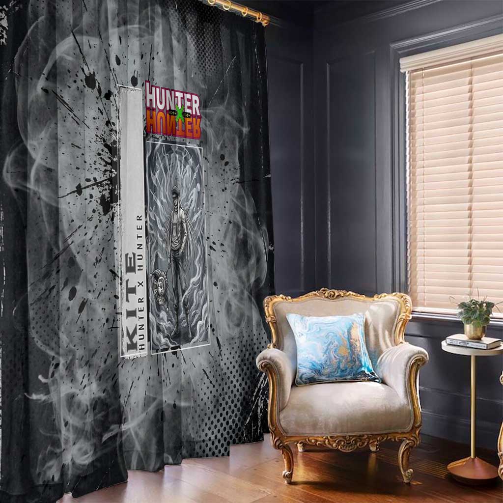 Chrollo Theme Gray Ink Splash Design Window Curtain with Cross Weapon and Monochrome Aura Artwork - The Mazicc