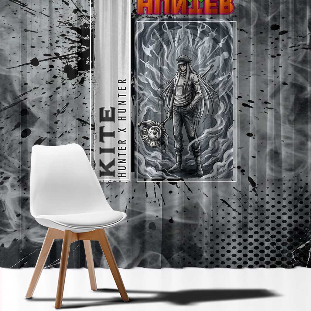 Chrollo Theme Gray Ink Splash Design Window Curtain with Cross Weapon and Monochrome Aura Artwork - The Mazicc