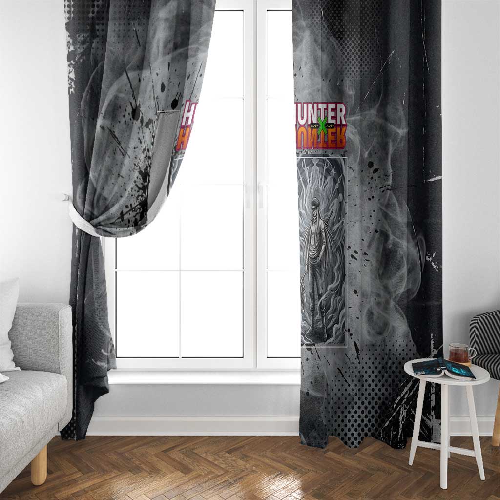 Chrollo Theme Gray Ink Splash Design Window Curtain with Cross Weapon and Monochrome Aura Artwork - The Mazicc